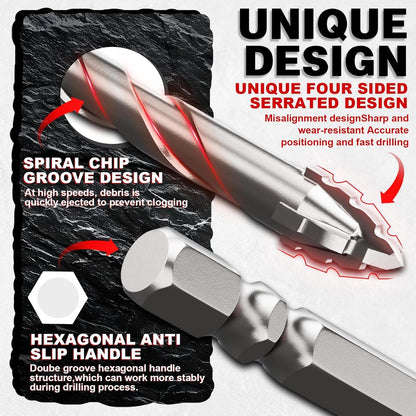 Upgraded Masonry Drill Bit Set 6''(152mm) Length,Serrated Concrete Drill bit Set - (3/16"-1/2") 10-Piece Professional Carbide Drill Bits for Concrete, Tile, Brick, Glass, Ceramic, Wood, and Plastic