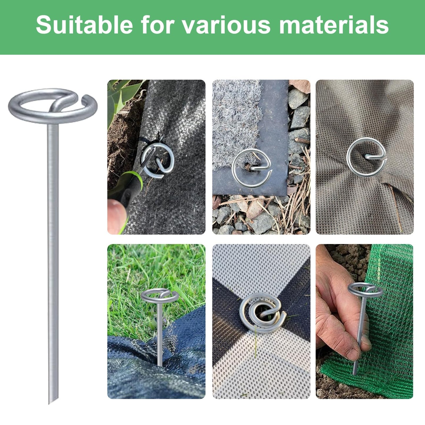 100 Pcs Circle Top Landscape Pins Bulk Garden Landscape Staples Galvanized Heavy Duty Garden Stakes Pins for Landscaping and Securing Lawn Fabric Weed Barrier