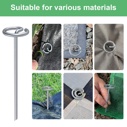 100 Pcs Circle Top Landscape Pins Bulk Garden Landscape Staples Galvanized Heavy Duty Garden Stakes Pins for Landscaping and Securing Lawn Fabric Weed Barrier