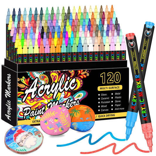 XPaoFey 120 Colors Acrylic Paint Pens, Acrylic Paint Markers, 0.7mm Extra Fine Tip Paint Pens for Rock Painting, Canvas,Wood, Stone,Ceramic,Glass,Fabric