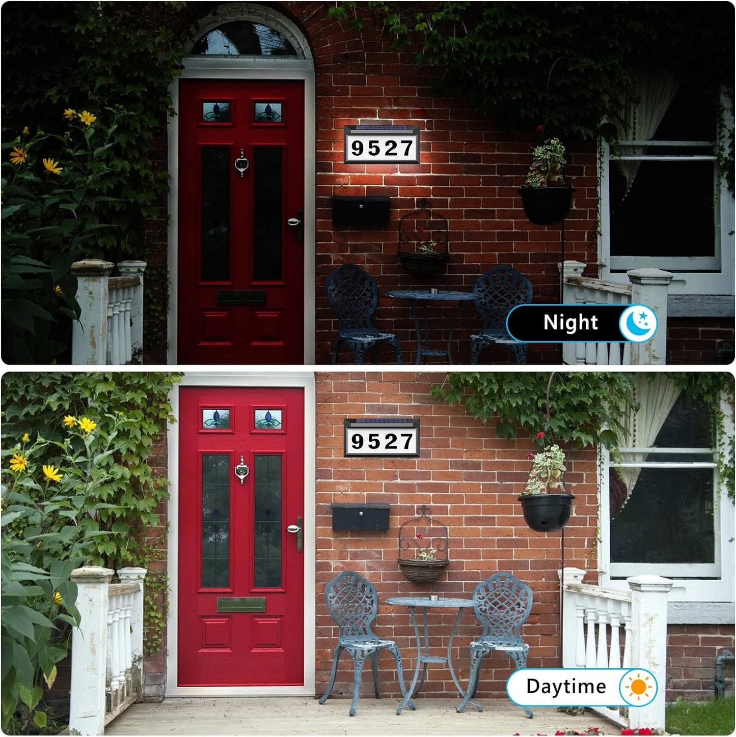CcBear show Solar LED House Number Sign, White, Modern Style, Solar Powered Address Plaque with 3 Modes Lighting, Auto On/Off, Waterproof, Suitable for Outdoor Use