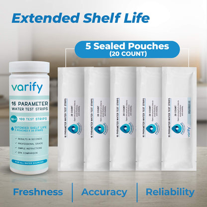 17 in 1 Premium Drinking Water Test Kit - 100 Strips + 2 Bacteria Tests - Home Water Quality Test - Well and Tap Water - Easy Testing for Lead, Bacteria, Hardness, Fluoride, pH, Iron, Copper and more!