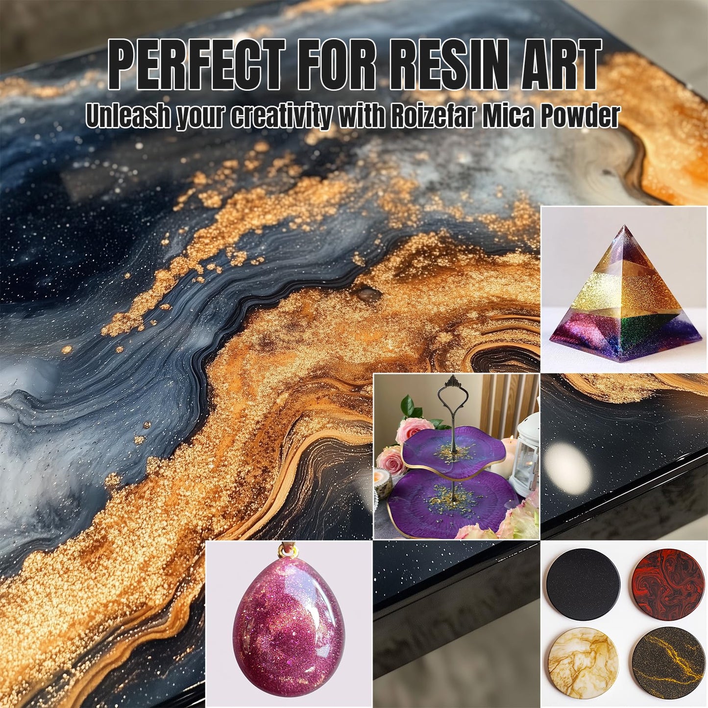 Roizefar Mica Powder - 32 Colors x 5 g Pearlescent Resin Color Pigment - Glitter Mica Powder for Epoxy Resin, Soap Paint, Resin Dye, Candle Making, Bath Bombs, Slime