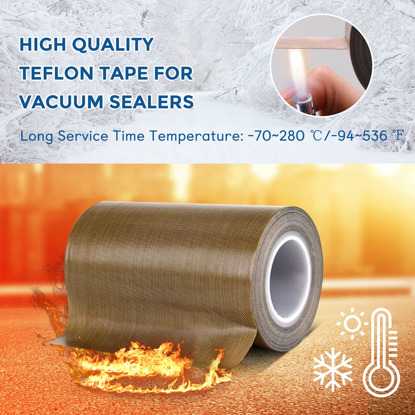 Teflon Fabric Tape, 4 Inch 30 Feet PTFE Tape for Vacuum Sealer Machine, Hand Impulse Sealers Insulation PTFE Coated Fiberglass Adhesive Tape Compatible with FoodSaver Seal A Meal Weston Cabella