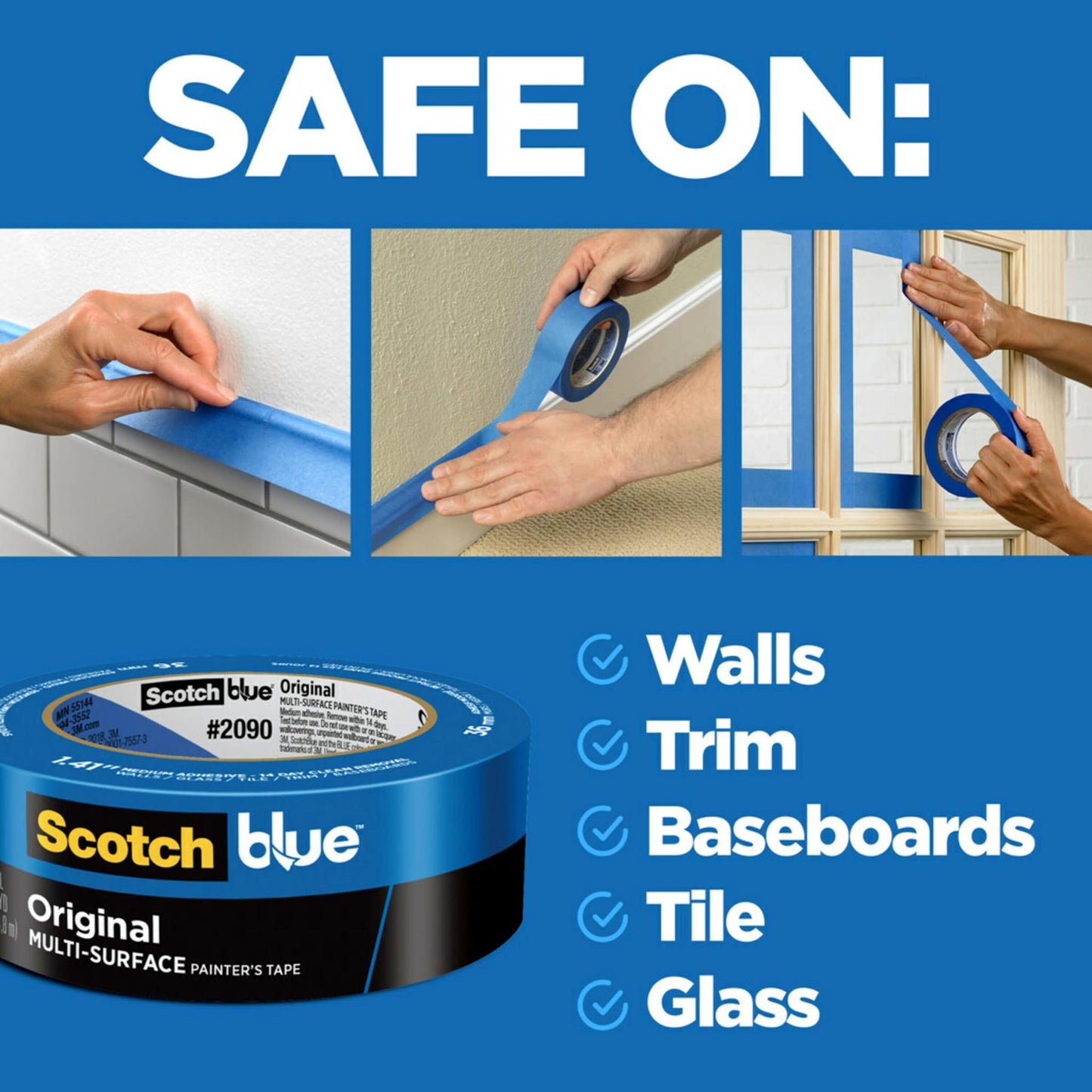 Scotch Painter's Tape 2090-24EC3 Original Multi-Surface Painter’s Tape, 0.94" Width, Blue