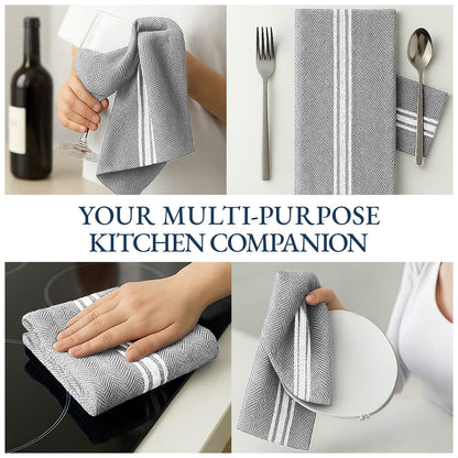 Kitchen Towel Set - 100% Cotton Kitchen Towels, Reusable Dish Cloths, Grey Dish Towels for Kitchen, Soft Absorbent Tea Towels, Durable Kitchen Hand Towels, 14” x 25” Kitchen Dish Towels - 6 Pack
