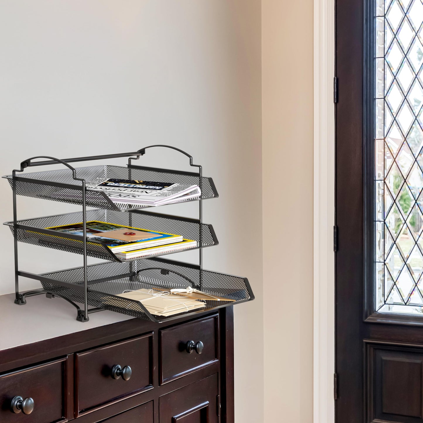 Simple Houseware 3 Tier Stackable and Sliding Document Letter Tray Organizer, Black