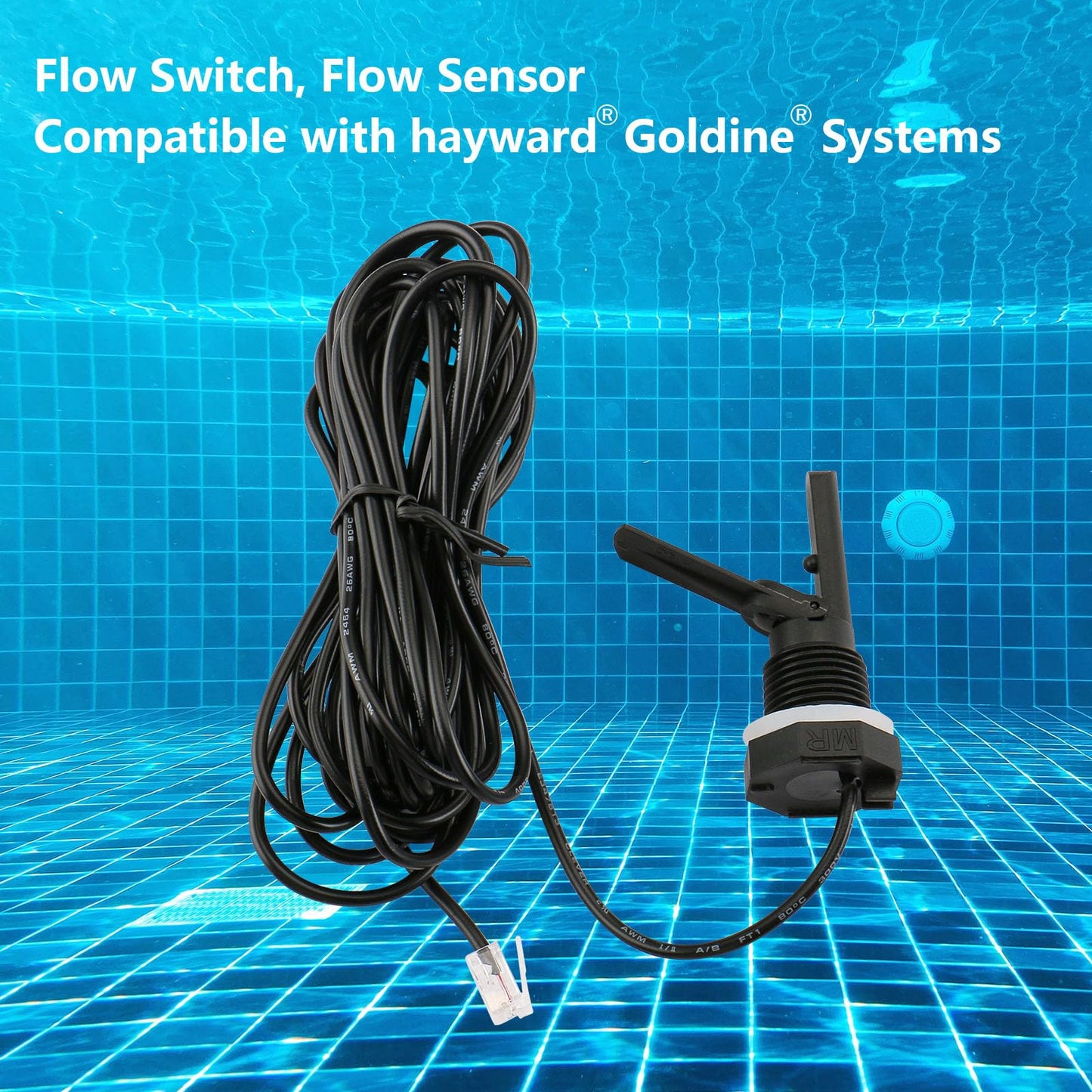 Wengart GLX-FLO-RP Flow Switch Compatible with Hayward Goldline Salt Systems,High-Sensitivity Paddle for Variable Speed Pumps,15ft Winter-Rated Reinforced Cable,Direct Replacement for AquaRite