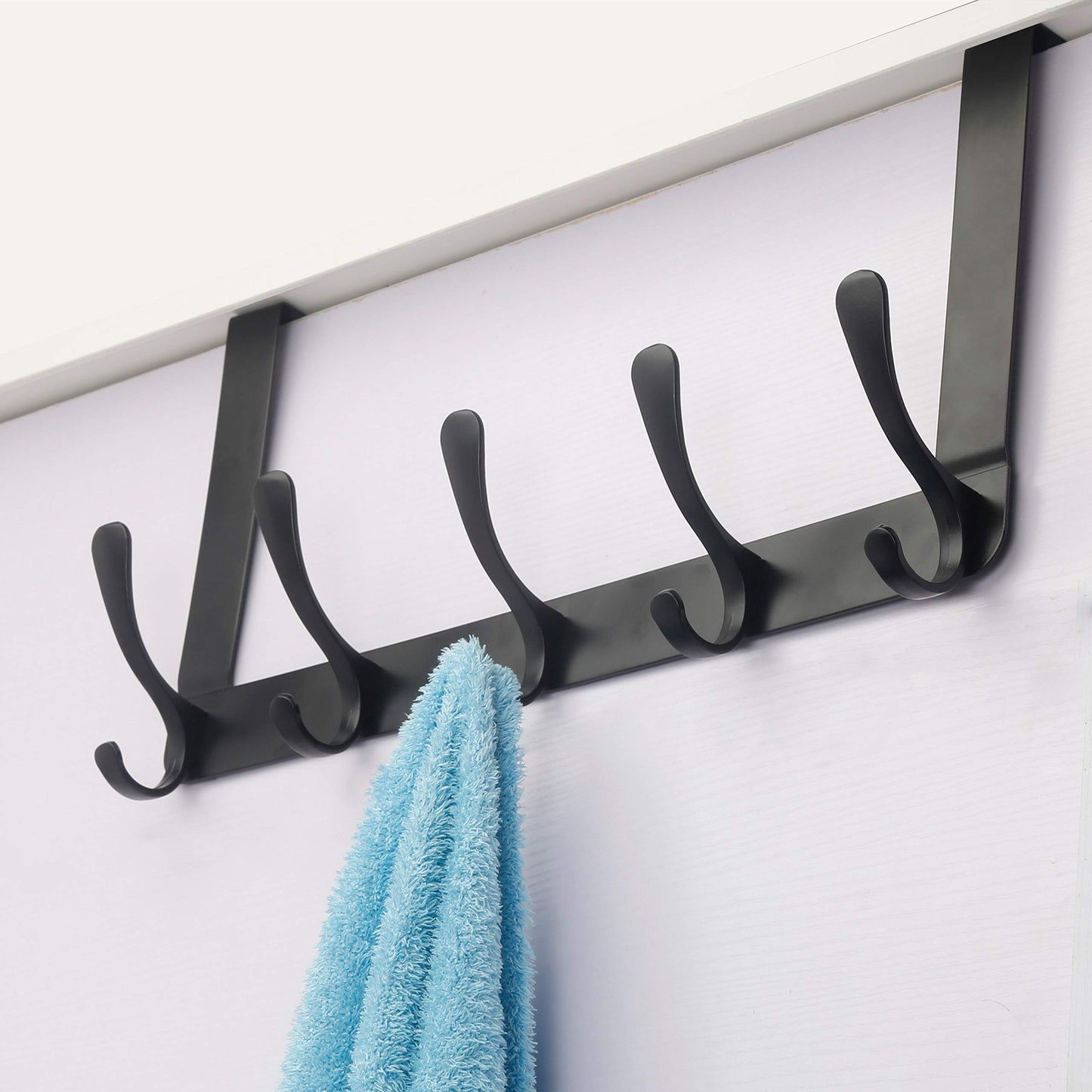 SKOLOO Over The Door Hook, Door Hanger Hooks for Hanging Clothes, Towels, Coats, Hats, Over The Door Towel Hook, Black, Assembly Required