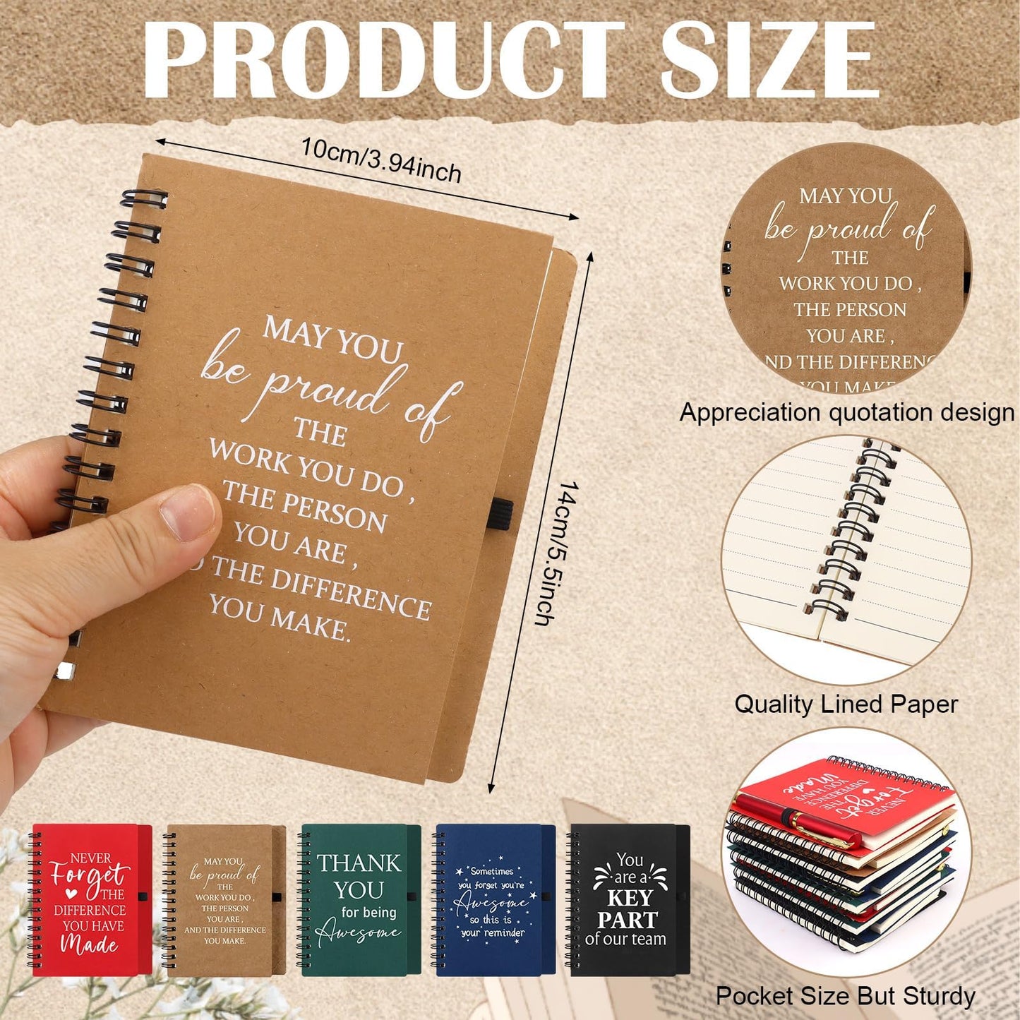20 Pcs/10 Set Thank You Gifts Bulk Motivational Spiral Notebook and Inspirational Ballpoint Pen Employee Appreciation Journals Notepads Funny Ballpoint Pen Set for Office School Staff Coworker Teacher