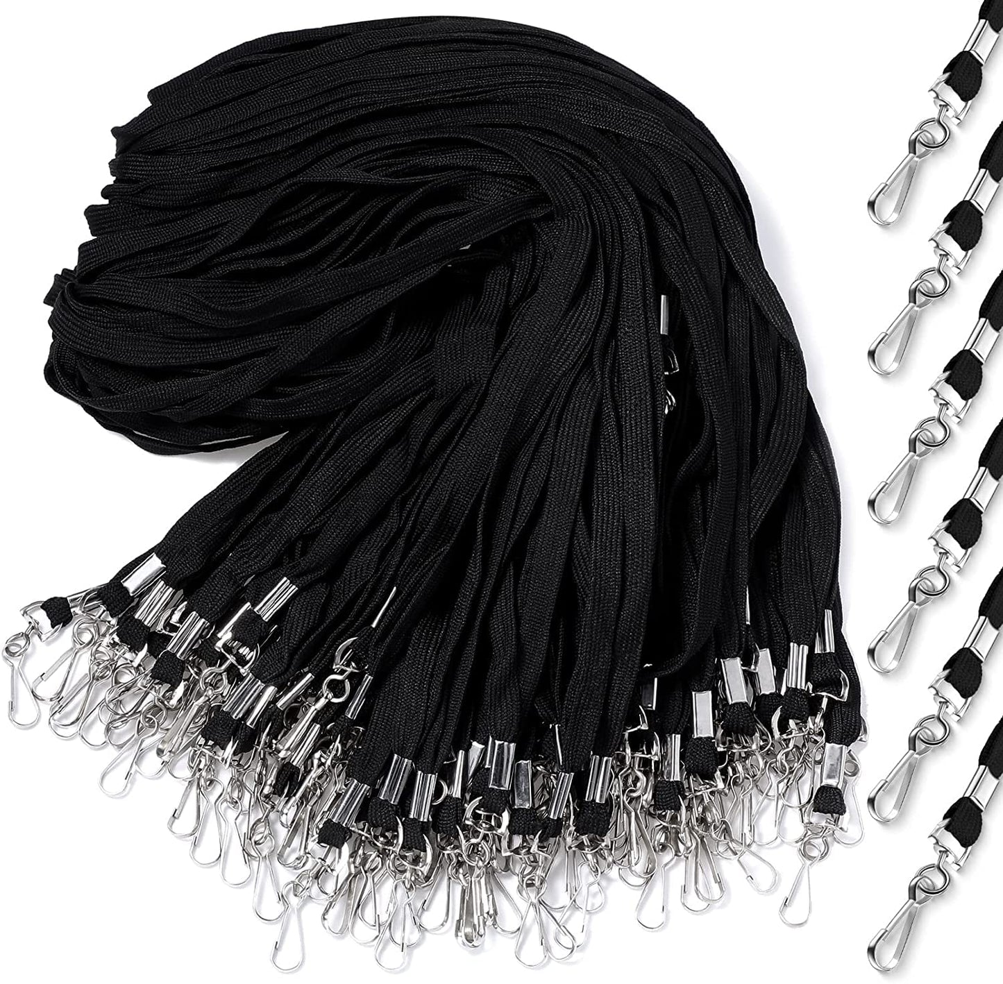 100 Pieces Black Lanyards Bulk, Premium Neck Lanyards with Swivel Hook Clips, Flat Neck Straps for ID Name Badge Holder Office School(Black)