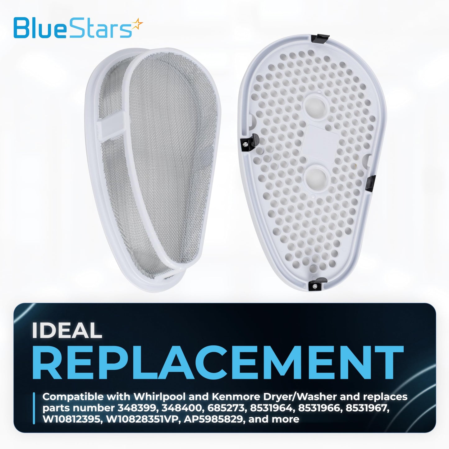 BlueStars [UPGRADED] W10828351 Dryer Lint Filter with Cover Replacement - For Kenmore Whirlpool KitchenAid Roper Dryers - Replaces 8531967 8531964 AP5985829 348400 348399