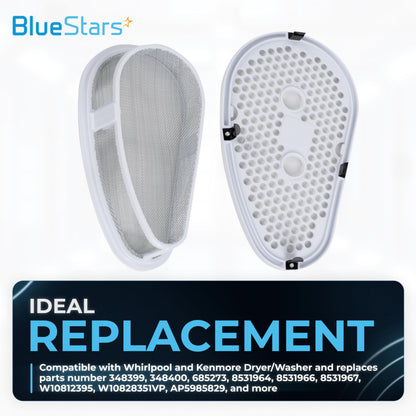 BlueStars [UPGRADED] W10828351 Dryer Lint Filter with Cover Replacement - For Kenmore Whirlpool KitchenAid Roper Dryers - Replaces 8531967 8531964 AP5985829 348400 348399
