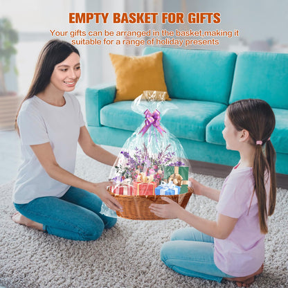 Boensi Wicker Basket, 38x28x12cm Gift basket empty/Fruit Basket – Perfect for Kitchen Storage,Christmas Gift,Table Centerpieces, Serving Bread, Fruit & Vegetable