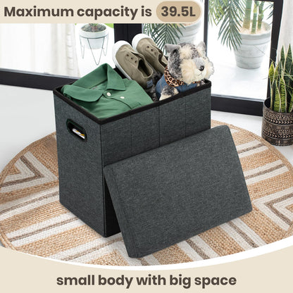COSYLAND Tall Ottoman with Storage - 42x27x42 CM Slim Ottoman Footrest Foot Stool, Folding Small Ottoman Bench Seat with Handles and Lid for Narrow Space Beside The Sofa/Coffee Table (Black Gray)
