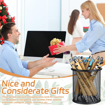 36 Set Employee Appreciation Gifts Thank You Wood Bamboo Pens with Thank You Bookmark Cards Motivational Quote Pen Inspirational Cards for Teacher Coworker Volunteer Nurse Office School Party Supplies