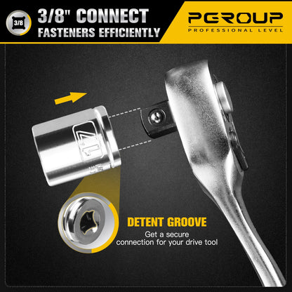 3/8 Inch Drive Socket Set - 10 Piece Metric 12-Point Shallow Socket Set (10mm, 11mm, 12mm, 13mm, 14mm, 15mm, 16mm, 17mm, 19mm, 22mm), Chrome Vanadium Steel