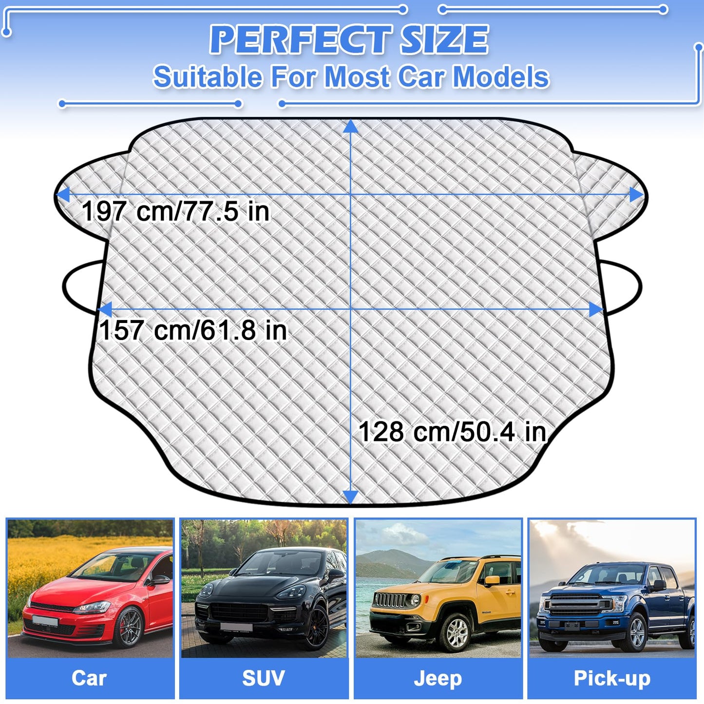Tevlaphee Windshield Cover for Ice and Snow, Windshield Snow Cover, Magnetic, Car Windshield Snow Cover, Against Snow, Ice, Frost, Dust, Sun, Fits Most Cars Trucks Vans Suvs, 197 * 128cm (Silver-2)