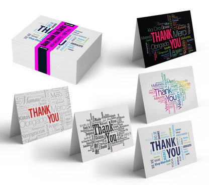 Thank You Cards with Envelopes (100 Pack), 5 Cover Designs, Blank Inside, by Better Office Products, All Occasions, Baby Showers, Graduation, and Weddings, Modern Global Collection, 100 Pack