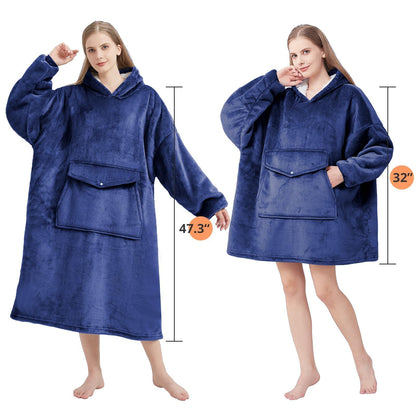 YUGYVOB Blanket Hoodie, Wearable Blanket with Gaint Pocket, Oversized Sherpa Sweatshirt Blanket as Gifts for Women, Men, Teens (Blue)