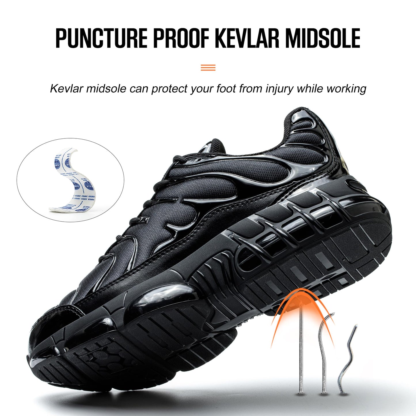OWANVION Steel Toe Shoes for Men Lightweight Non-Slip Sneakers Puncture Proof Shoes Indestructible Work Shoes Black