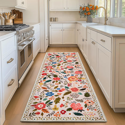 Runner Rugs for Hallway 2x6 Ft, Ultra Thin Non-Slip Long Floral Carpet Washable, Area Rug for Living Room Bedside Entryway Hall Bedroom Stain Resistant Boho Low-Pile Indoor(Beige with Pink)
