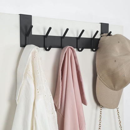 SKOLOO Over The Door Hooks for Hanging Coats Towel Key Clothes - 6 Hooks, Over The Door Towel Rack for Bathroom, Stainless Steel Over Door Coat Hook (Square, Black)