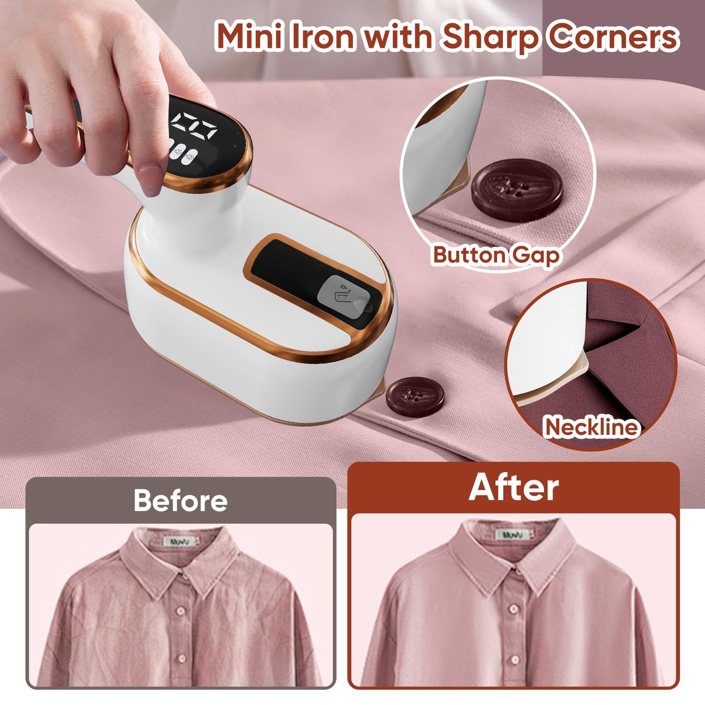 Upgraded - Portable Steamer for Clothes - LED Display & 3+1 Level Steam, Foldable Compact Mini Iron, Small Handheld Iron with Ironing Gloves, College Essential, White(Only for 110V, Such as Canada/US)