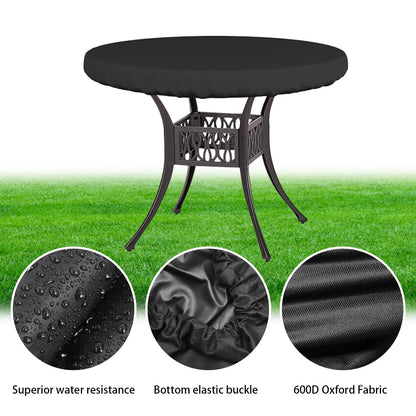 ZUDKSUY Round Table Top Cover - 600D Outdoor Garden Furniture Cover Fits Round Furniture Up to 48" - Black, Patio Table Top Cover