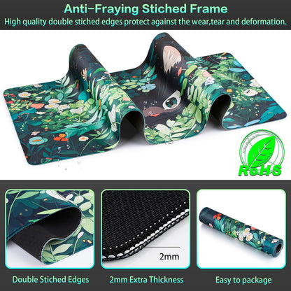 Anime Mouse pad, Canjoy 31.5x15.7inch Black Cats Kawaii Cute Mouse MatLarge Big Computer Keyboard Desk Pad with Non-Slip Rubber Base