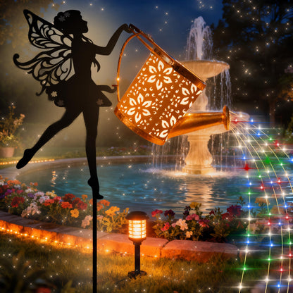 YZYOE Solar Powered Fairy Water Bottle Light, Garden Decorative Iron Beautiful Fairy Flowing Water Bottle Ground Lamp, Wireless Twilight to Dawn LED Light Waterproof.