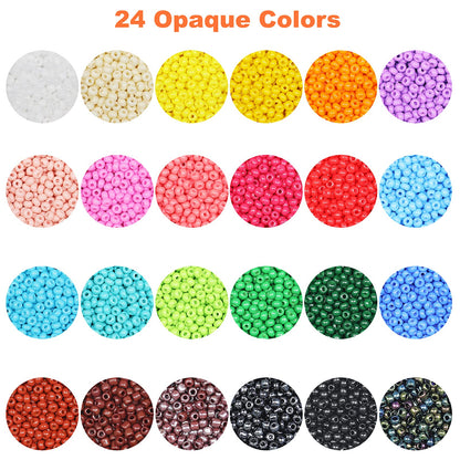 KERGAEN 48000pcs 2mm Seed Beads & Alphabet Beads Kit - 12/0 Ultra-Fine Jewelry Making Supplies with Elastic String, Earring Hooks, Clasps - Complete DIY Craft Set for Bracelets, Necklaces