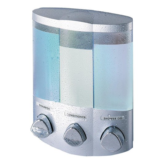 Better Living 76334-1 Euro Trio 3 Shower Liquid Dispenser with Translucent Containers, Satin Silver