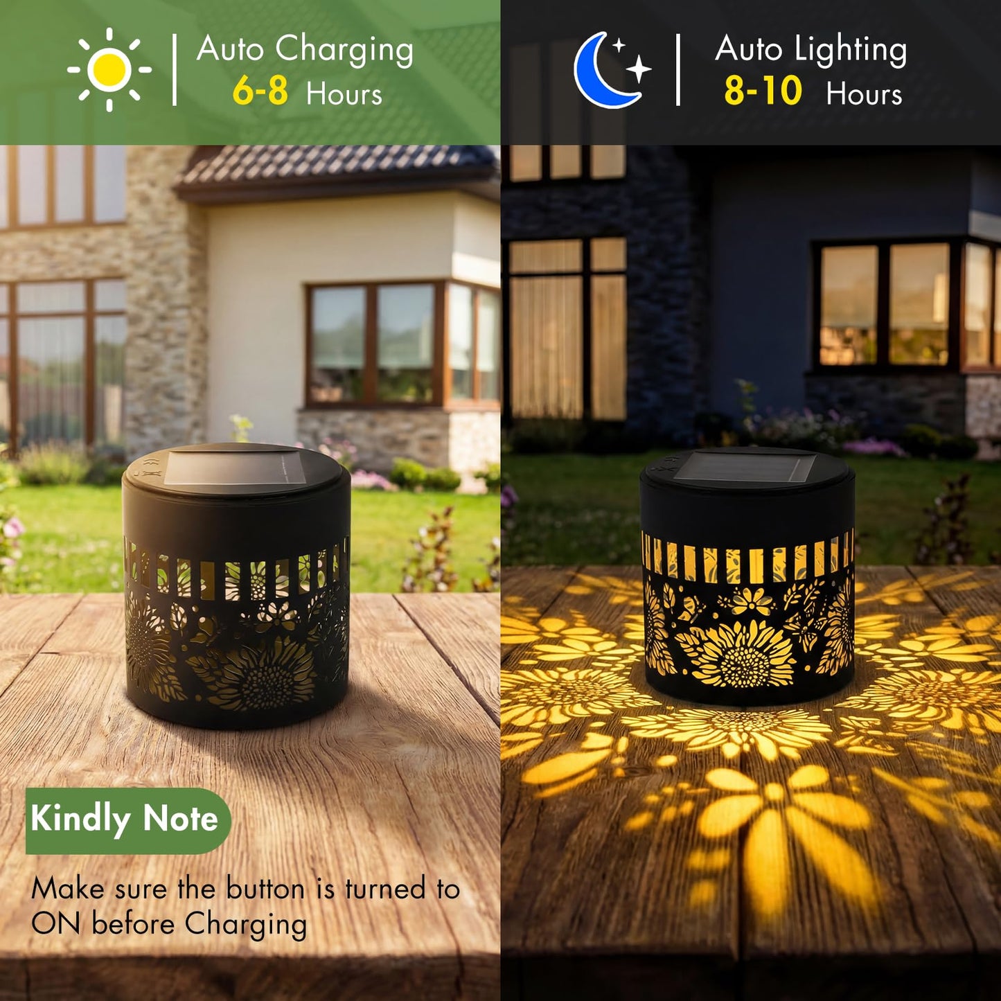 Solar Lanterns Outdoor Decor, 4 Pack Sunflower Garden Decorative Lights, Waterproof Metal Lanterns for Patio, Yard & Garden, Gifts for Mother's Day and Garden Lovers