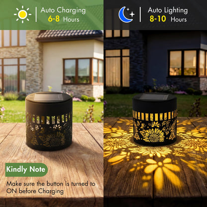 Solar Lanterns Outdoor Decor, 4 Pack Sunflower Garden Decorative Lights, Waterproof Metal Lanterns for Patio, Yard & Garden, Gifts for Mother's Day and Garden Lovers
