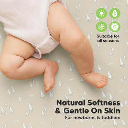 2-Pack Waterproof Crib Sheets for Girl, Boy - Organic Cotton Fitted Crib Sheets Neutral, Crib Mattress Protector Sheets, Soft Toddler Bed Sheets, Washable Infant Fitted Baby Crib Sheets (Pine Grove)