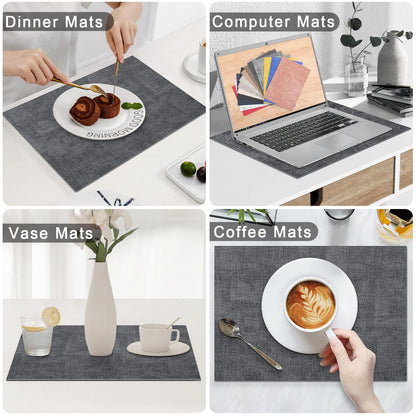 smiry Placemats for Dining Table Set of 6 - Heat Resistant Washable Place Mats for Kitchen Table, Faux Leather Waterproof Non-Slip Table Mat, 11.8" x 17", Dark Grey
