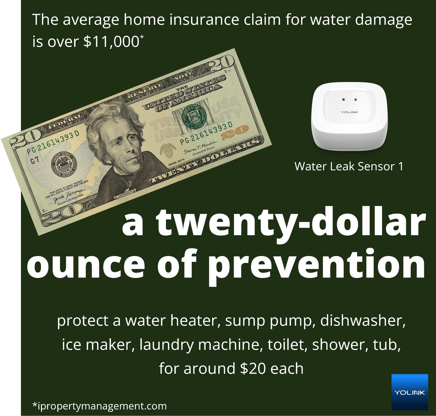 YOLINK Water Leak Detector, 1/4 Mile World's Longest Range, Wireless Smart Water Leak Sensor, Alexa, IFTTT, Hub Required