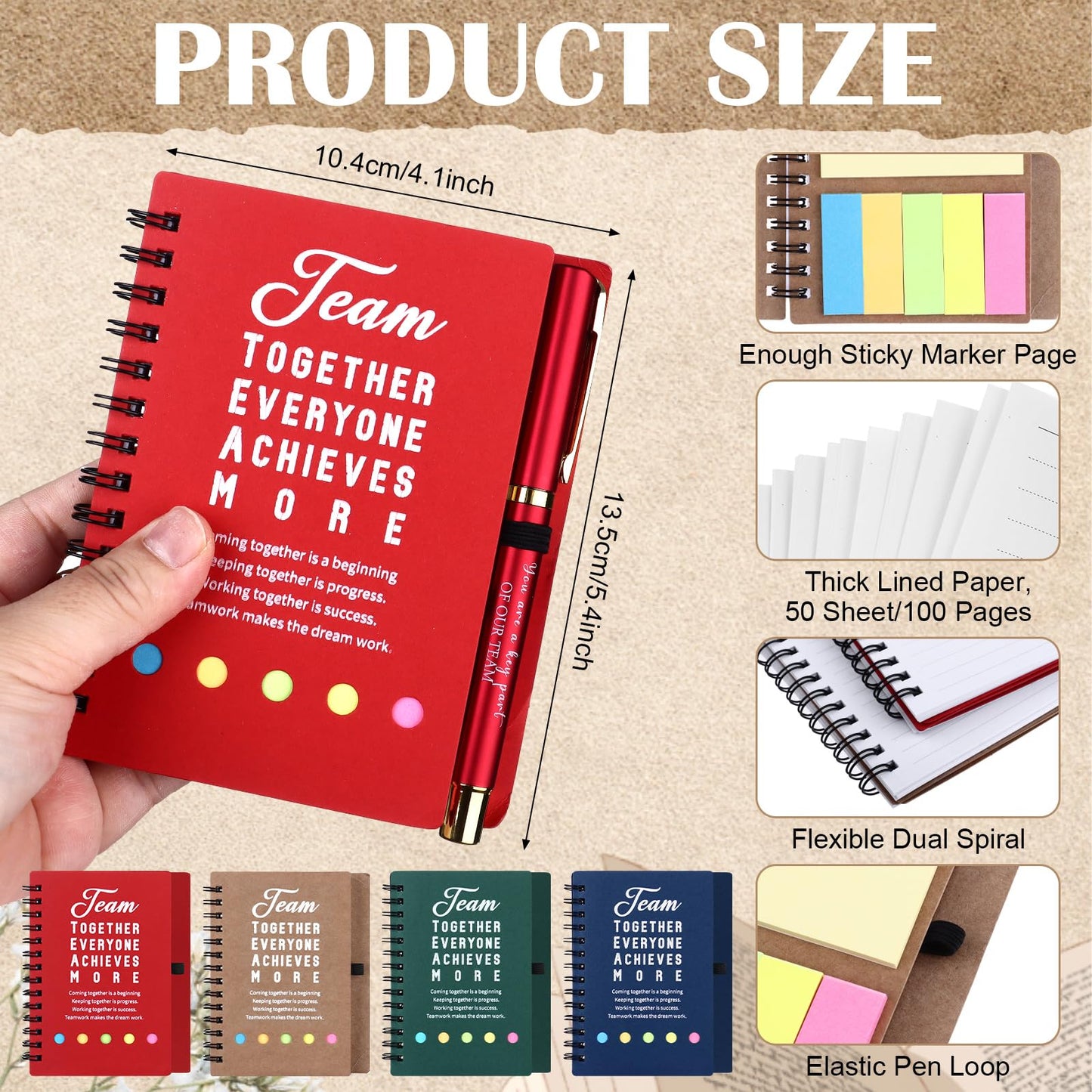 8 Set Team Gifts Employee Appreciation Gift Bulk Inspirational Team Spiral Notebooks with Sticky Notes Motivational Ballpoint Pens Thank You Gifts for Coworker Staff Teacher Christmas School Office