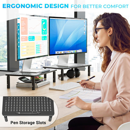 BONTEC 2 Pack Monitor Stand Riser, 3 Height Adjustable Monitor Stand for Desk, Computer Monitor Riser Stand with Mesh Platform for Laptop, Computer, iMac, PC (Black, 2 Pack Normal)