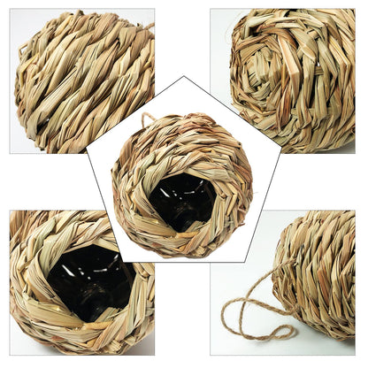 Puninoto Humming Bird Houses for Outside Hanging, Natural Grass Hanging Bird Hut, Hand Woven Hummingbird Nest, Large Wren Finch Bird House for Garden Window Outdoor Home Decoration, 3 Pack