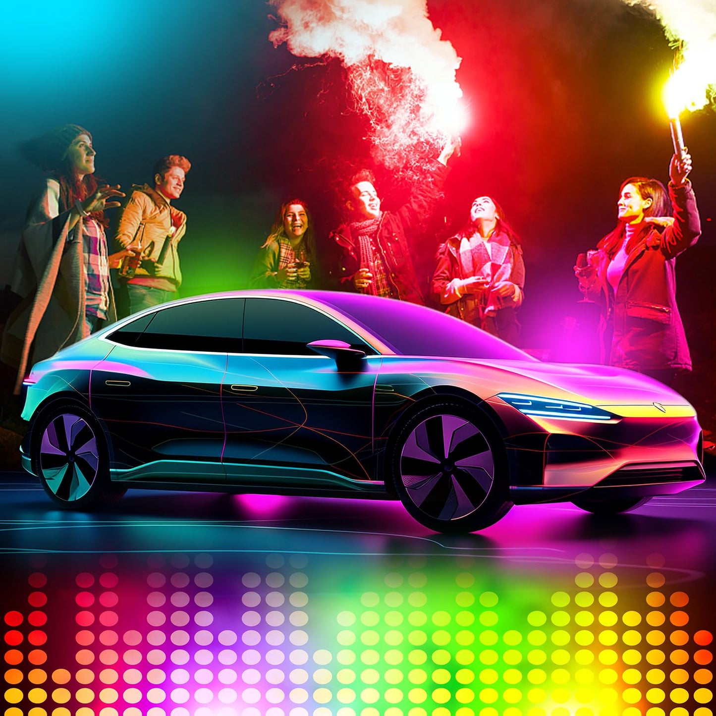 Bawoo Interior Car Lights, Car LED Strip Light Waterproof 48 LED Lights for Car with APP Control, RGB Music Sync Under Dash Car Light with Car Charger, DC (Large/APP & Remote Control)