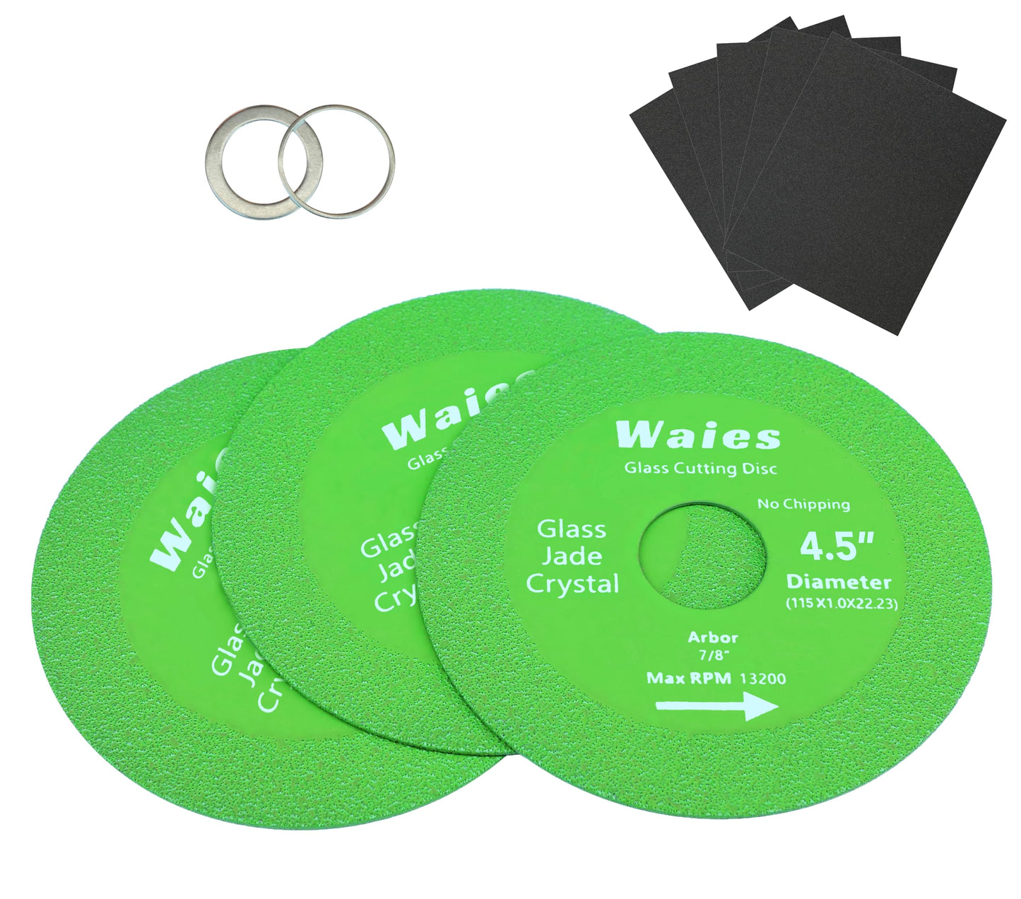 Waies Glass Cutting Disc with 7/8" (22.23mm) Hole 4.5 Inch Ceramic Cutting Polishing Disc for Angle Grinder Diamond Ultra-Thin Saw Blade for Grinding of Glass Jade Crystal Tile (3pcs)