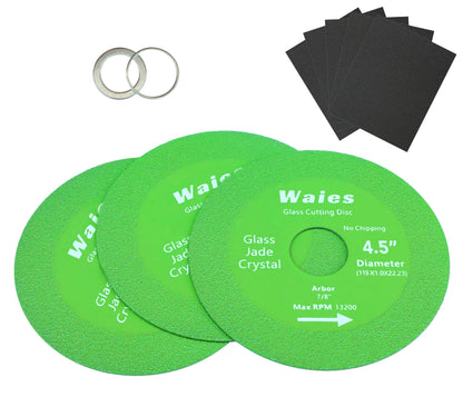 Waies Glass Cutting Disc with 7/8" (22.23mm) Hole 4.5 Inch Ceramic Cutting Polishing Disc for Angle Grinder Diamond Ultra-Thin Saw Blade for Grinding of Glass Jade Crystal Tile (3pcs)