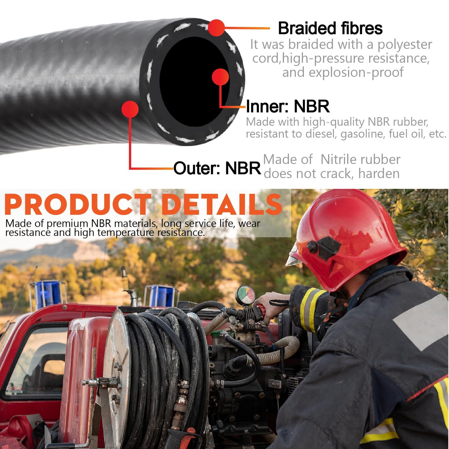Taxutor 5/16 in NBR Rubber Fuel Line Hose, 10 FT, 10 PCS Clamps, Black, Automotive Fuel Hose