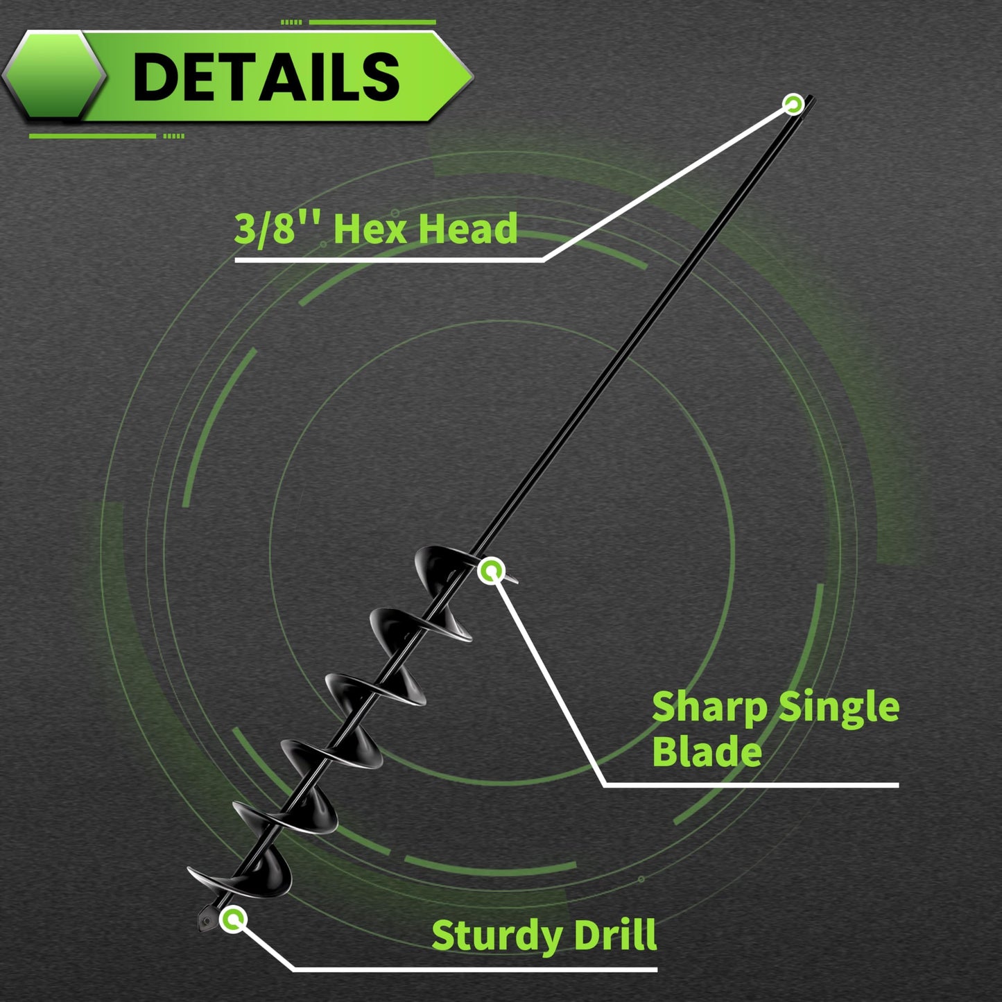 SYITCUN Auger Drill Bit for Planting, 2"x32" Heavy Duty Garden Auger, Post Hole Digger & Bulb Planter Tool, Black Earth Auger for 3/8" Hex Drive Drill