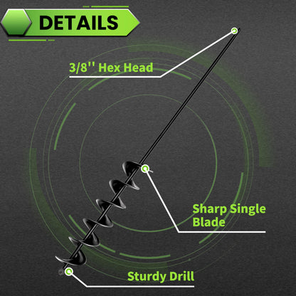 SYITCUN Auger Drill Bit for Planting, 2"x32" Heavy Duty Garden Auger, Post Hole Digger & Bulb Planter Tool, Black Earth Auger for 3/8" Hex Drive Drill