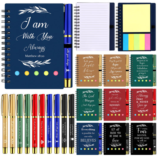 10 Set Christian Gifts Bulk Spiral Religious Notebook with Sticky Notes and Bible Verse Ballpoint Pen Scripture Journal Church Prayer Notepad Clergy Appreciation for Pastor Employee Sunday School