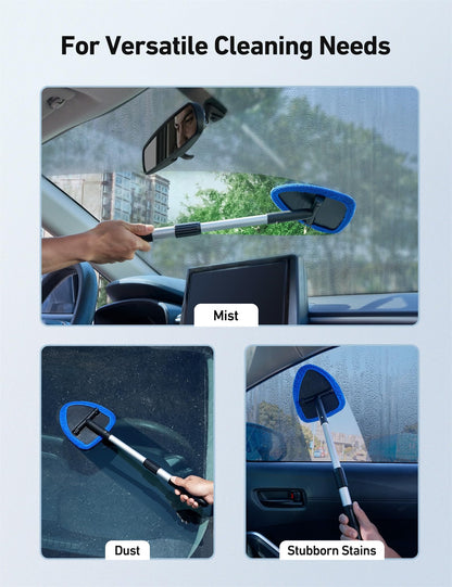 AstroAI Car Windshield Cleaner Tool, Car Window Cleaner with Extendable Handle, Windshield Cleaning Tool, 4 Reusable and Washable Microfiber Pads