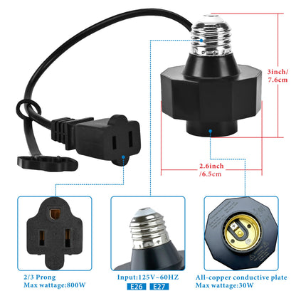 3 in 1 Outlet Light Socket Adapter,E26/E27 Bulb Socket to 3 Prong Outlet with Extension Cord, Flexible Light Socket Converter Suitable for Indoor Outdoor Porch Garage Patio CCTV Camera Use (2)